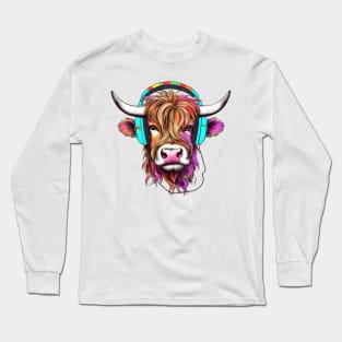 Retro Cow with Headphones #2 Long Sleeve T-Shirt